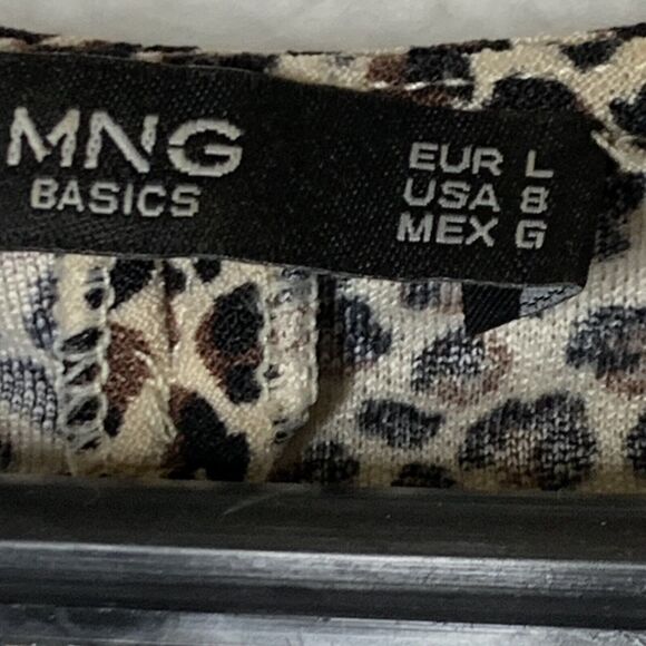 MNG Basics Dress Womens Large Black Tan A-line Leopard Print Knee Length - Picture 6 of 7